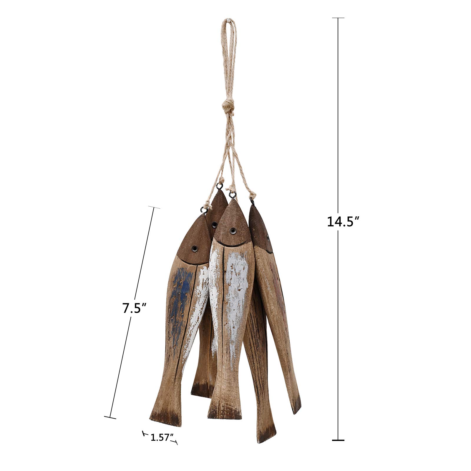 K KILIPES 5-Piece Distressed Wood Fish Wall Decor Set - Nautical Home Ornaments for Living Room, Bathroom & Beach House Decor - Rustic Coastal Wall Hanging Art for Indoor & Outdoor Use