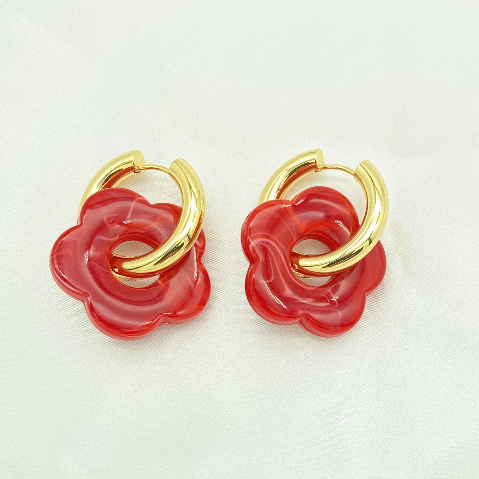 Gold Flower Hoop Earrings for Women - Bohemian Floral Charm Dangle Earrings, Elegant Dainty Jewelry for Everyday Wear, Perfect Mother's Day Gift for Her | Wedding, Party & Casual Outfit Accessory