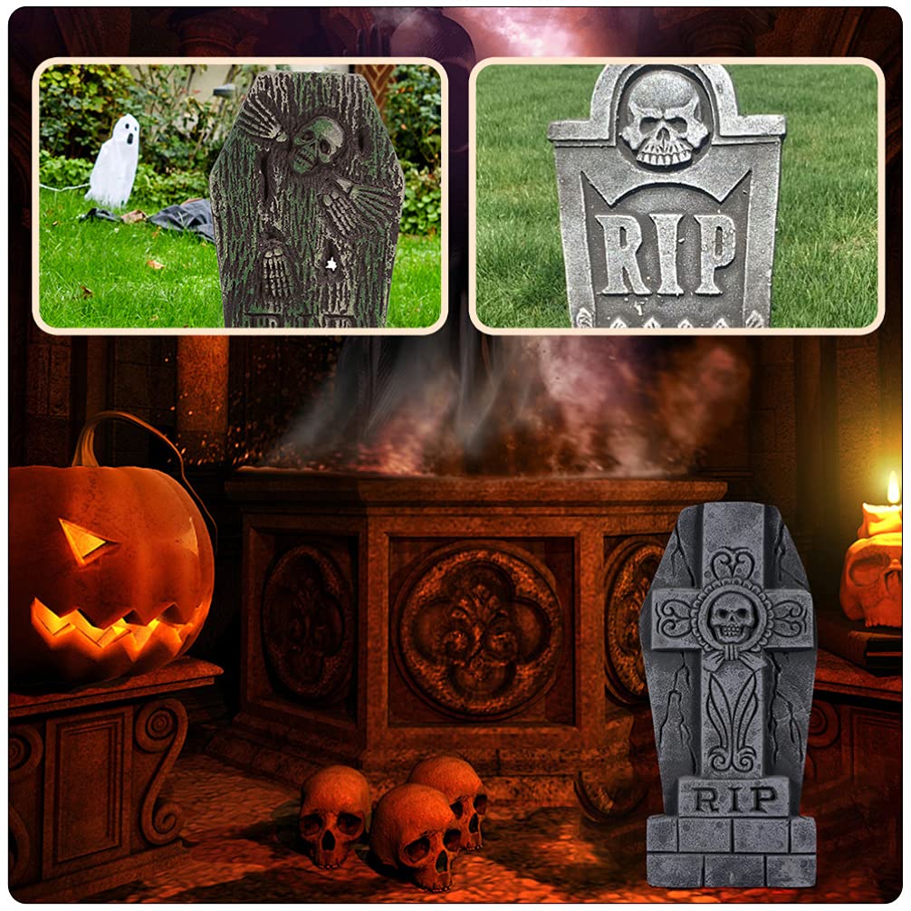 3-Piece Halloween Foam Graveyard Tombstones - Spooky Yard Signs & Headstone Decorations for Haunted Houses, Halloween Parties & Outdoor Lawn Displays - Perfect for Graveyard Props & Scary Halloween Decor
