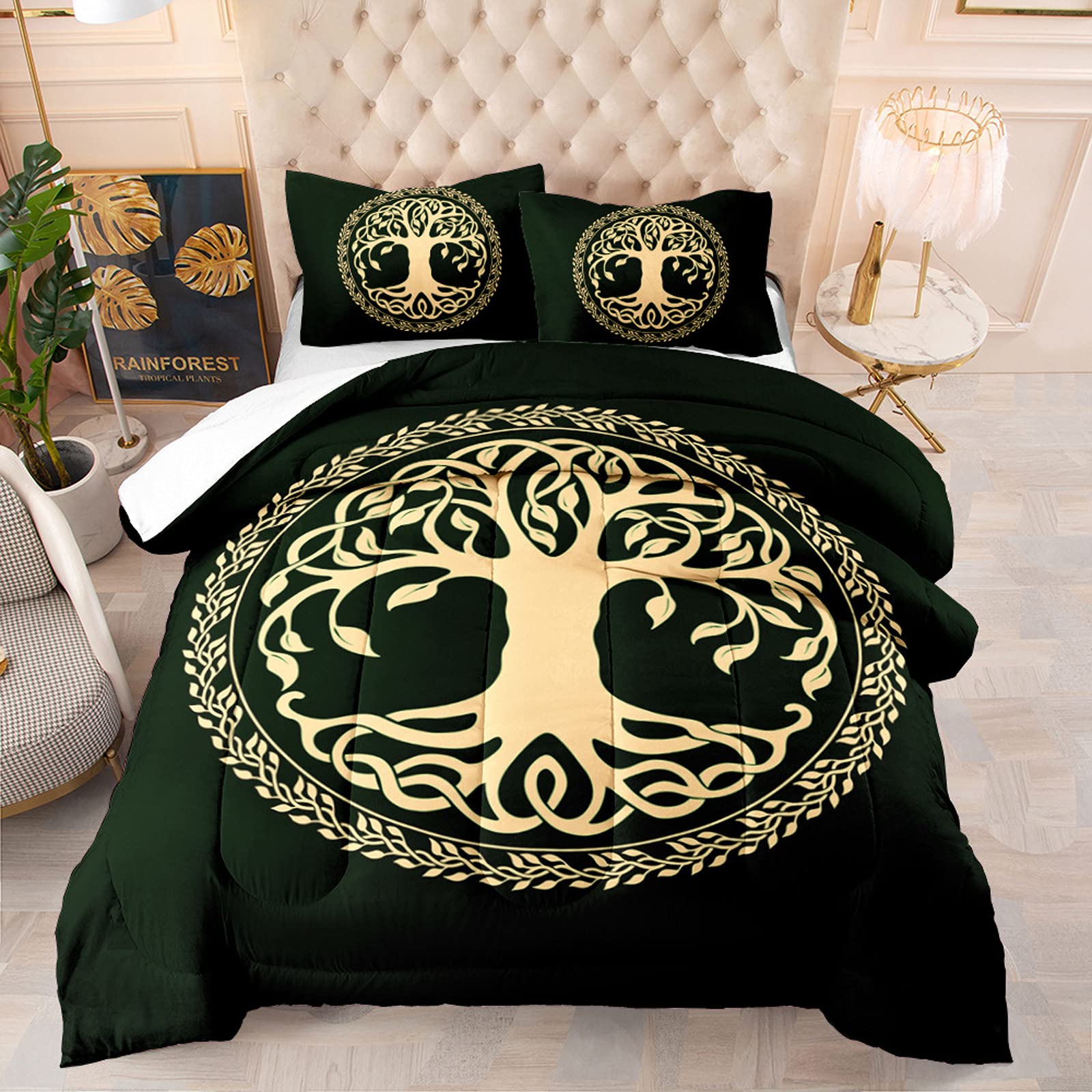 Abstract Tree Full Bed Comforter Set 3 Piece - Aesthetic Tree Circle Design Bedding with 1 Comforter & 2 Pillow Shams | Soft & Cozy for Modern Bedroom Decor