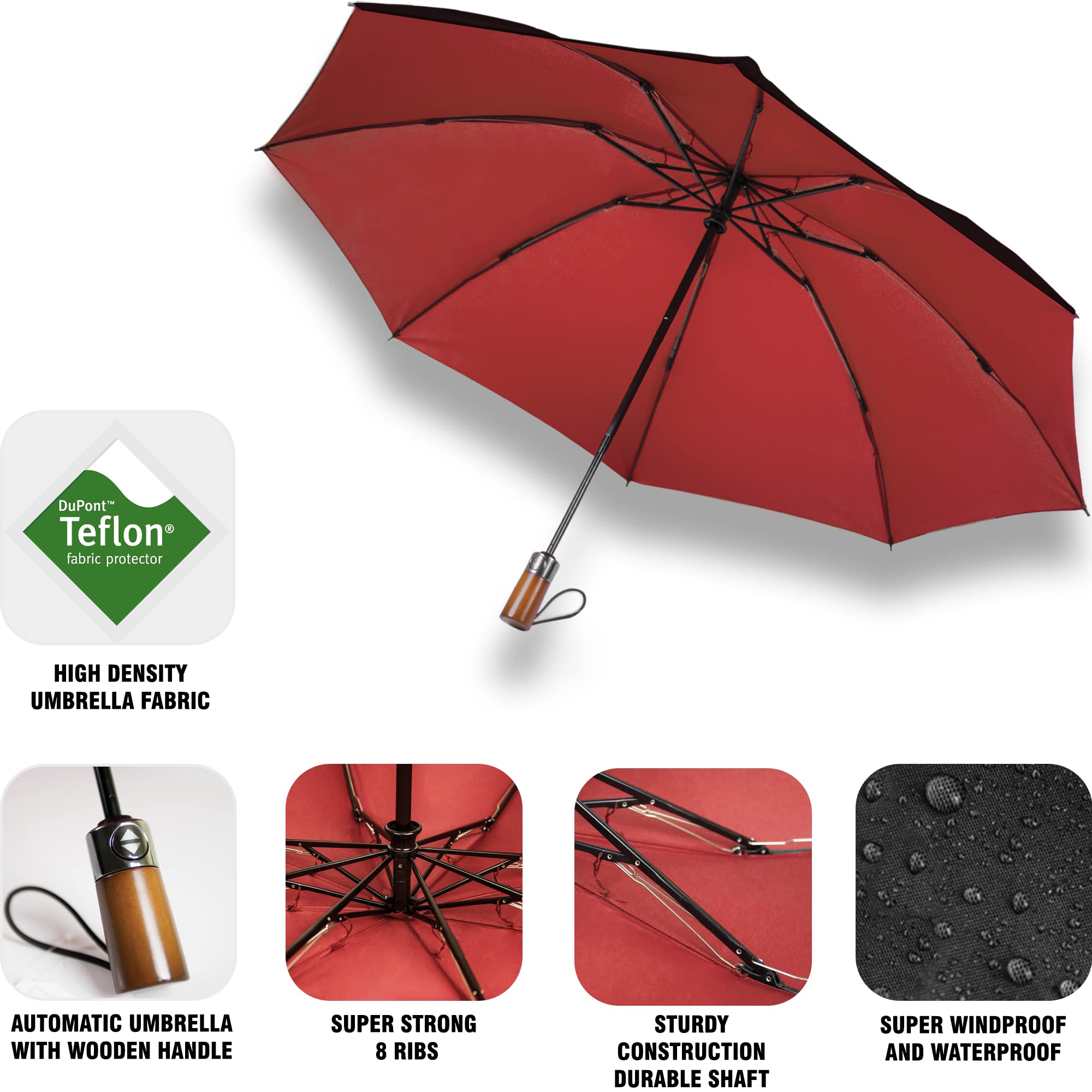Windproof Automatic Open Travel Umbrella with 10% Larger Canopy & Durable Frame - Compact Folding Portable Rain Umbrella for Men, Women, Backpack & Purse - Perfect for Commuting, Travel & Outdoor Activities