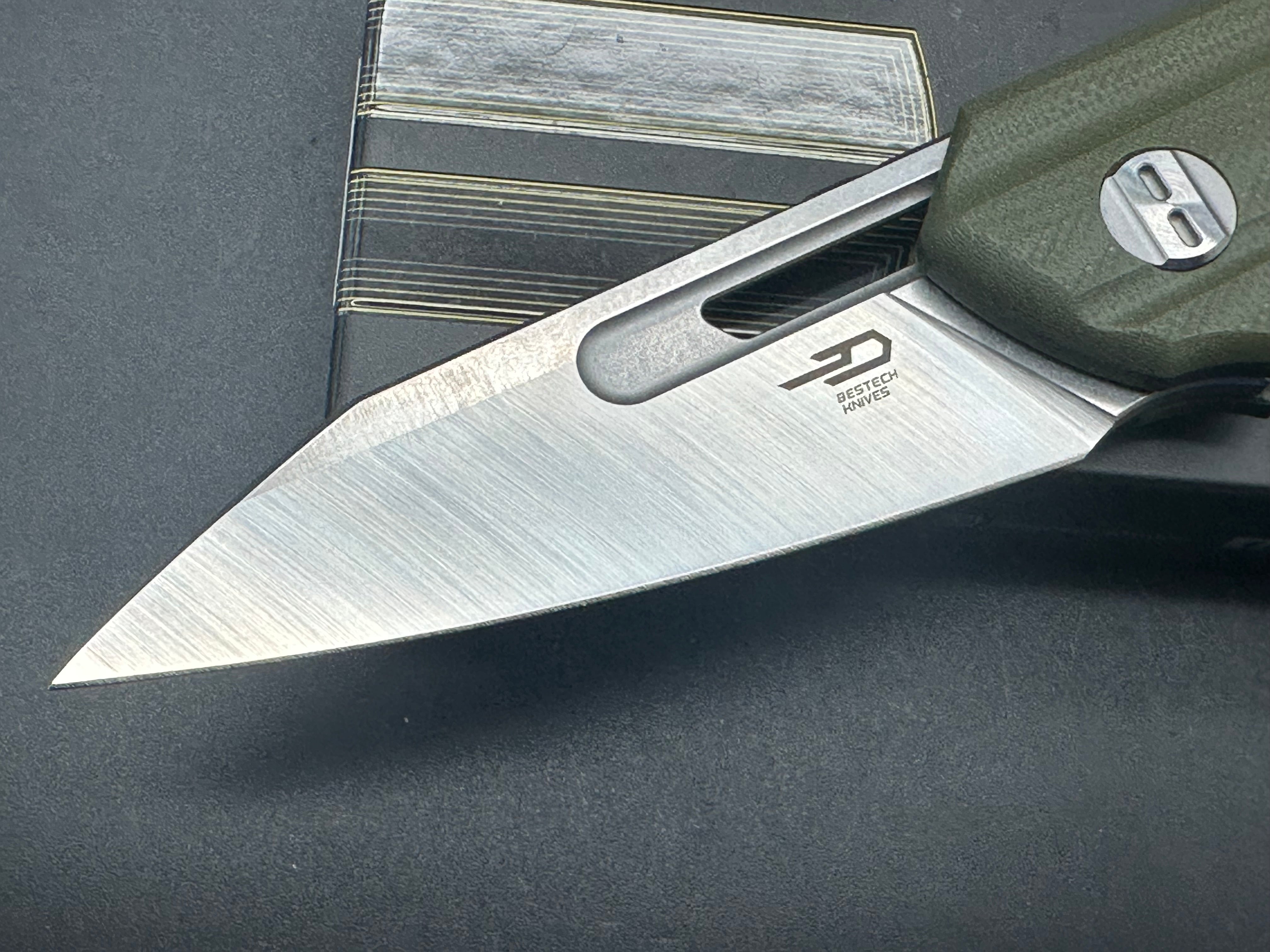 Bestech Toddler Pocket Knife - OD Green G10 Handle, 14C28N Stainless Steel Plain Edge - Perfect for Camping, Hiking & Everyday Carry (EDC)