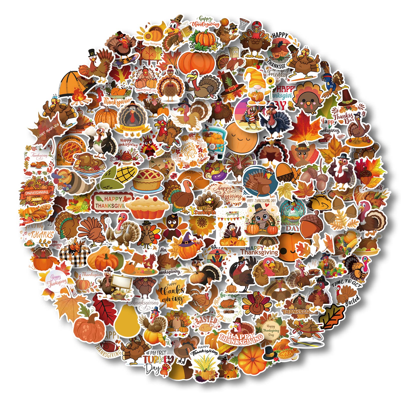 200 Pcs Thanksgiving Stickers - Cute Fall Holiday Vinyl Decals for Water Bottles, Envelopes, Scrapbooking & DIY Crafts - Funny Autumn Stickers for Kids, Teens & Adults - Perfect for Thanksgiving Decorations, Party Favors & Seasonal Gift Wrapping