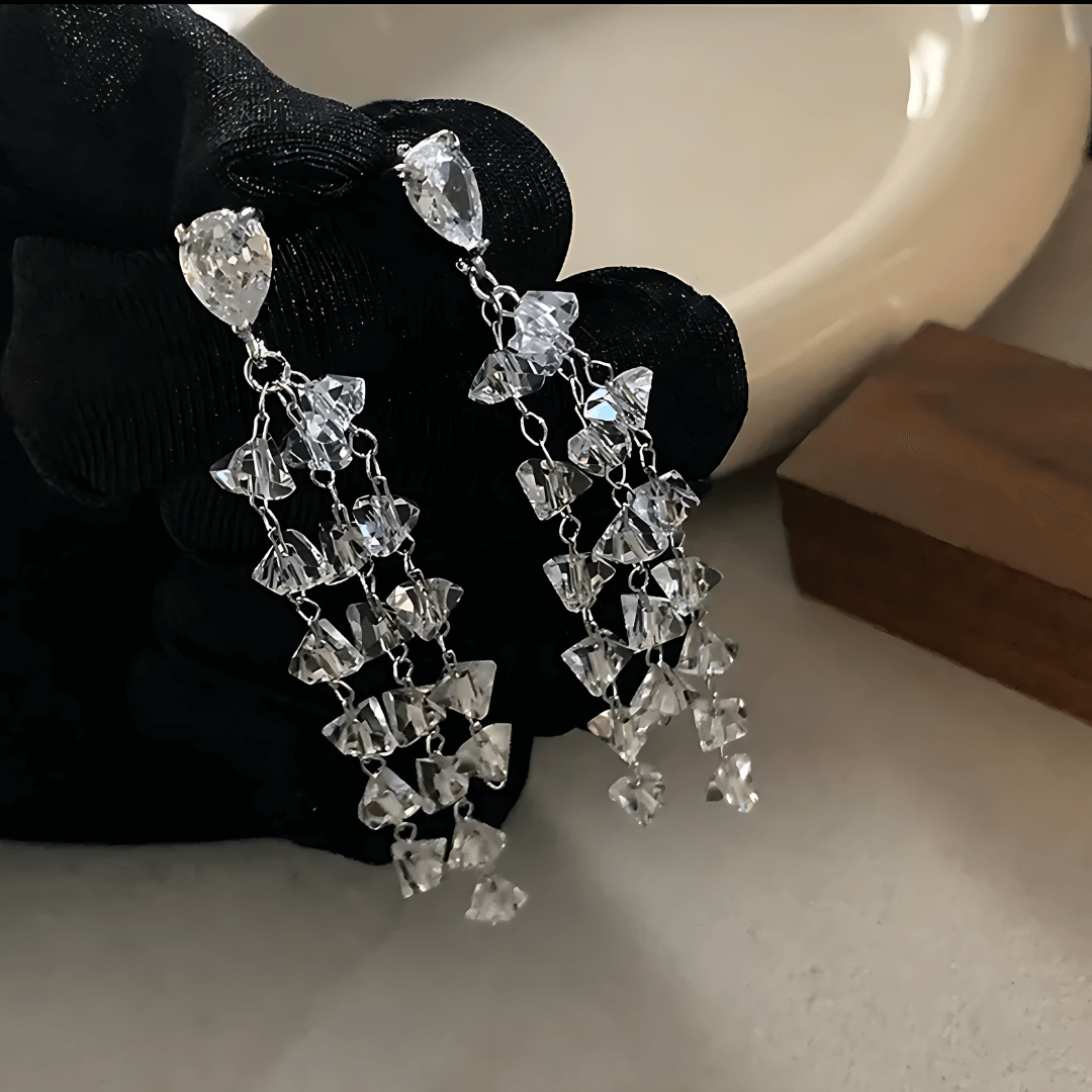 Sparkling Clear Crystal Trillion Cut Drop Earrings for Women | Elegant Party Jewelry | Perfect for Weddings, Prom, Evening Events & Special Occasions