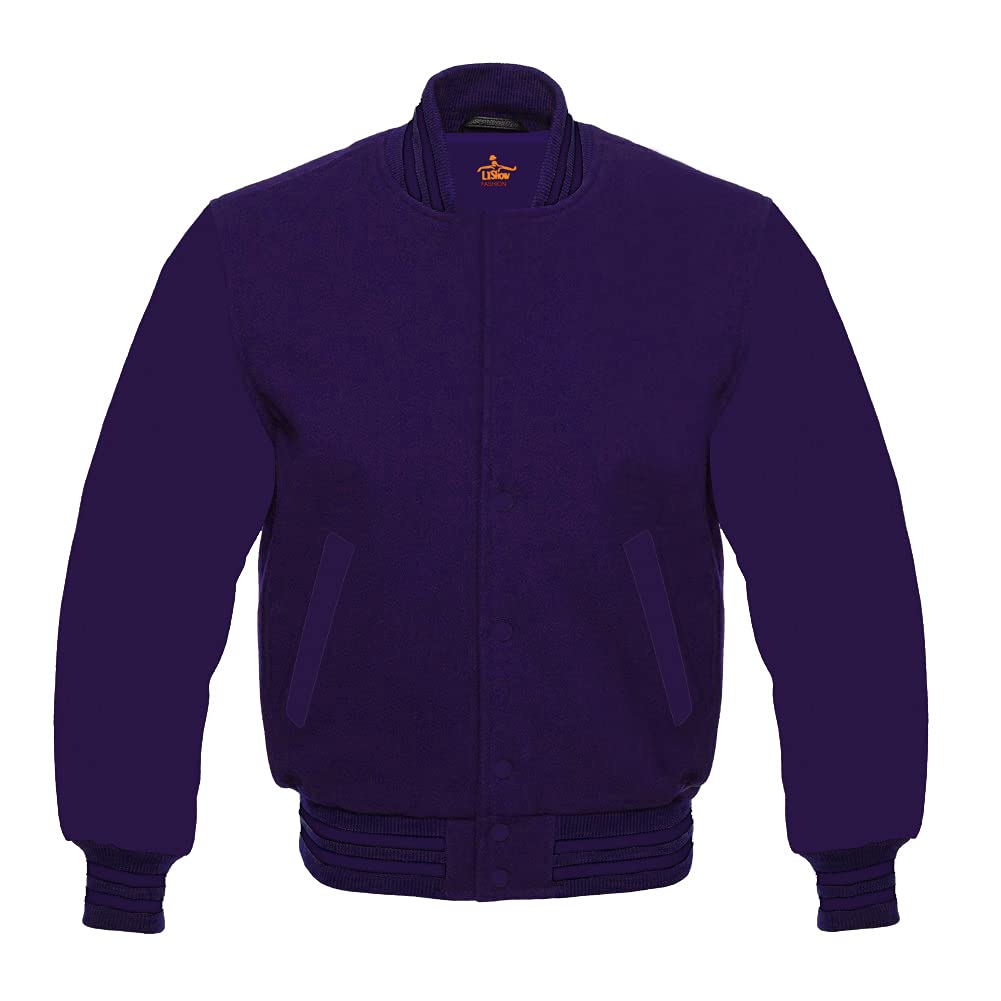 Men's Varsity Baseball Letterman Jacket - All Wool Bomber Style with Purple Sleeves for School Sports & Casual Wear | Perfect for Baseball Games, College Events & Street Fashion