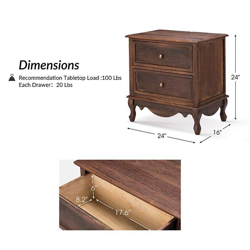 Galatea 24 Inch Tall 2-Drawer Nightstand Chest - Modern Bedside Table with Optional Styles for Bedroom, Living Room, or Office Storage