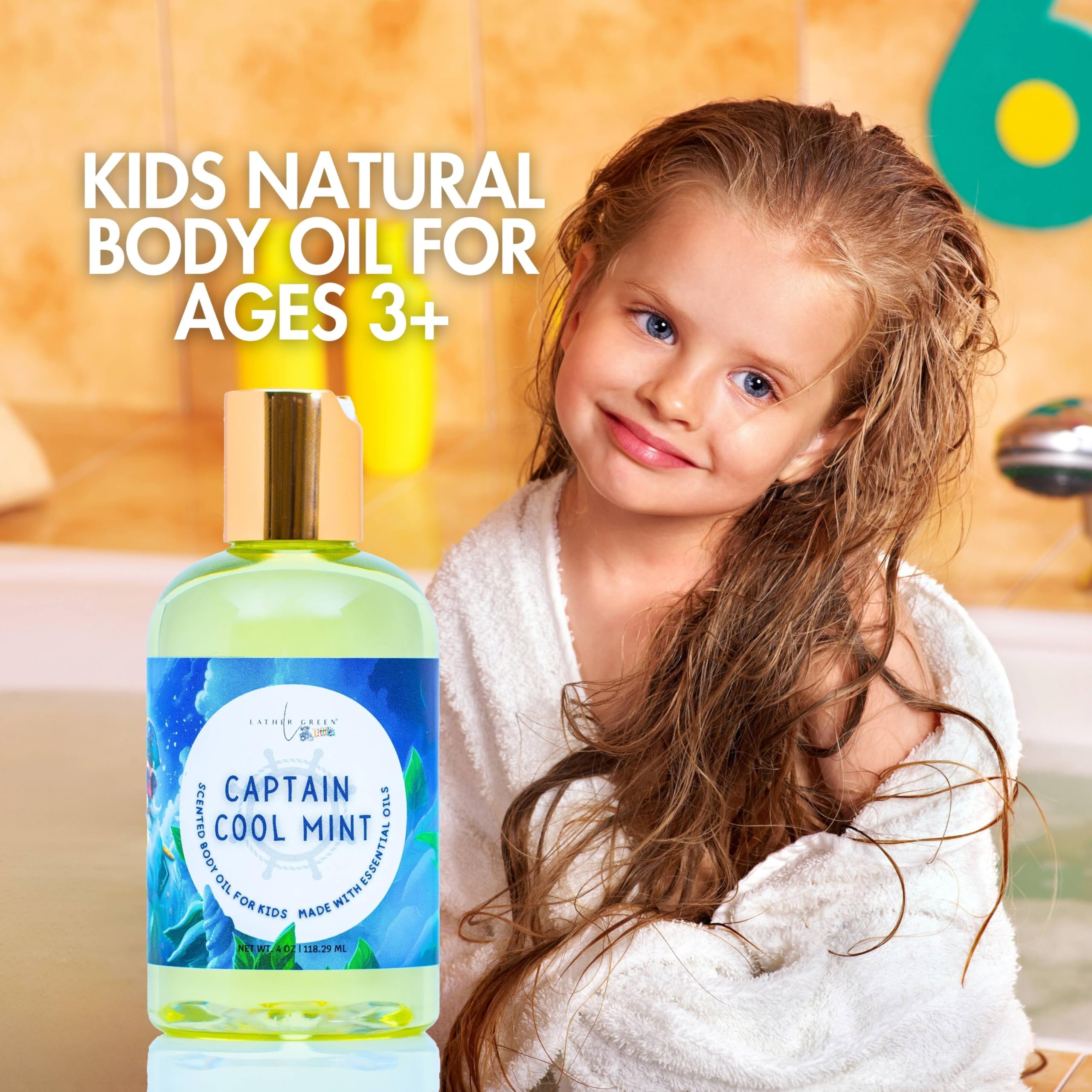 Captain Cool Mint Kids Body Oil - 4 oz | Soothing & Hydrating Moisturizer for Children's Sensitive Skin | Perfect for After Bath, Massage & Dry Skin Care