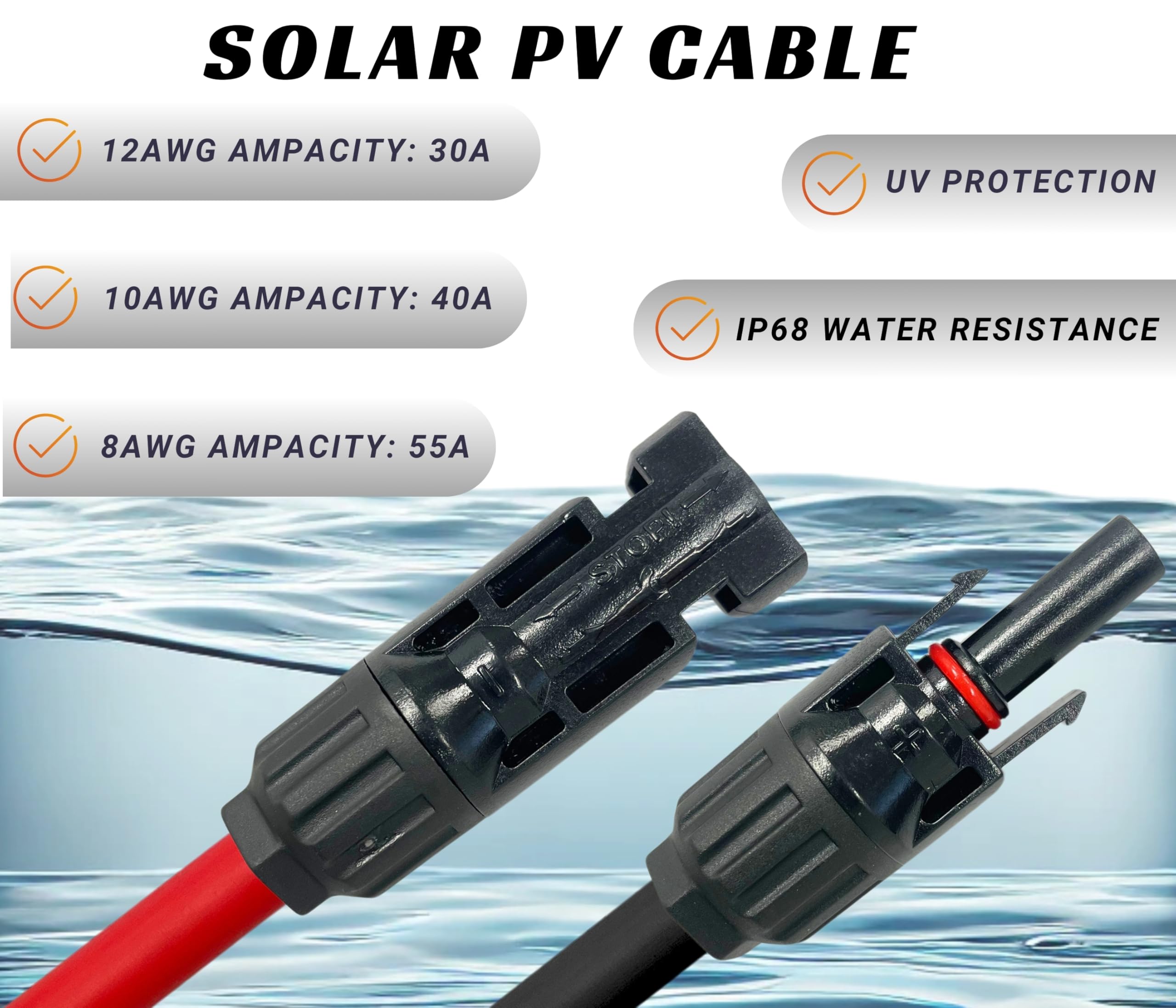 WindyNation 10 Gauge 10 AWG Solar Panel Extension Cable - 40 Feet Black + 40 Feet Red Wire with Connectors - Perfect for RV, Off-Grid & Home Solar Power Systems