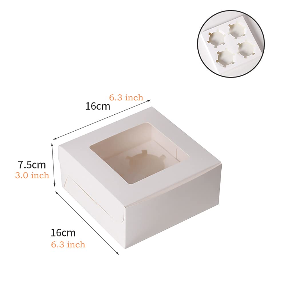 Mayata 10-Pack White Bakery Boxes with Clear Window - Perfect for Cakes, Pastries, Cookies, Pies & Cupcakes - Includes Cake Cutlery, Decorative Stickers & Ribbons (4-Holder Cake Carrier 16x16x7.5cm) - Ideal for Bakeries, Dessert Shops, Birthday Parties & Wedding Favors