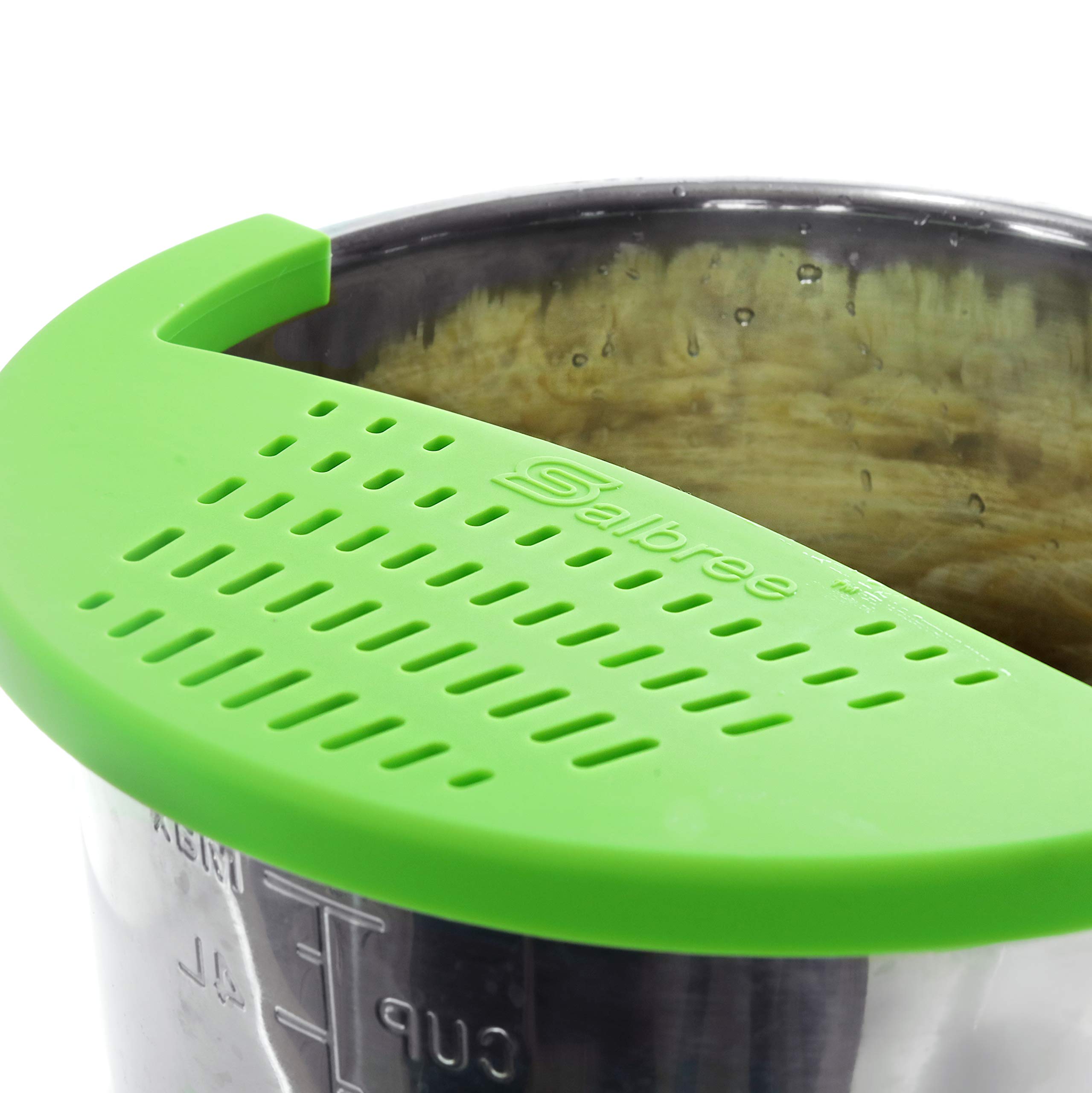 Salbree Silicone Snap Strainer for 6qt Instant Pot - Fits 6 Quart Pressure Cooker Inner Pan with Small Mitts Set - Strain Vegetables & Ground Beef Grease - Green - Perfect for Healthy Cooking & Meal Prep