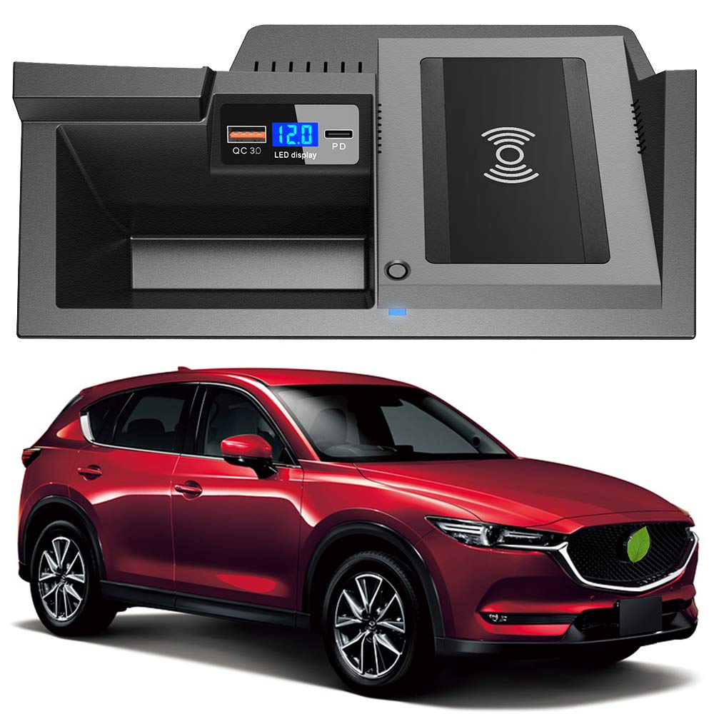 Braveking1 15W Qi Fast Wireless Car Charger for Mazda CX5 2017-2021 - Center Console Accessory Panel with QC3.0 USB & PD Port - Compatible with iPhone 12/11, Samsung S20/S10 - Perfect for Commuting & Road Trips