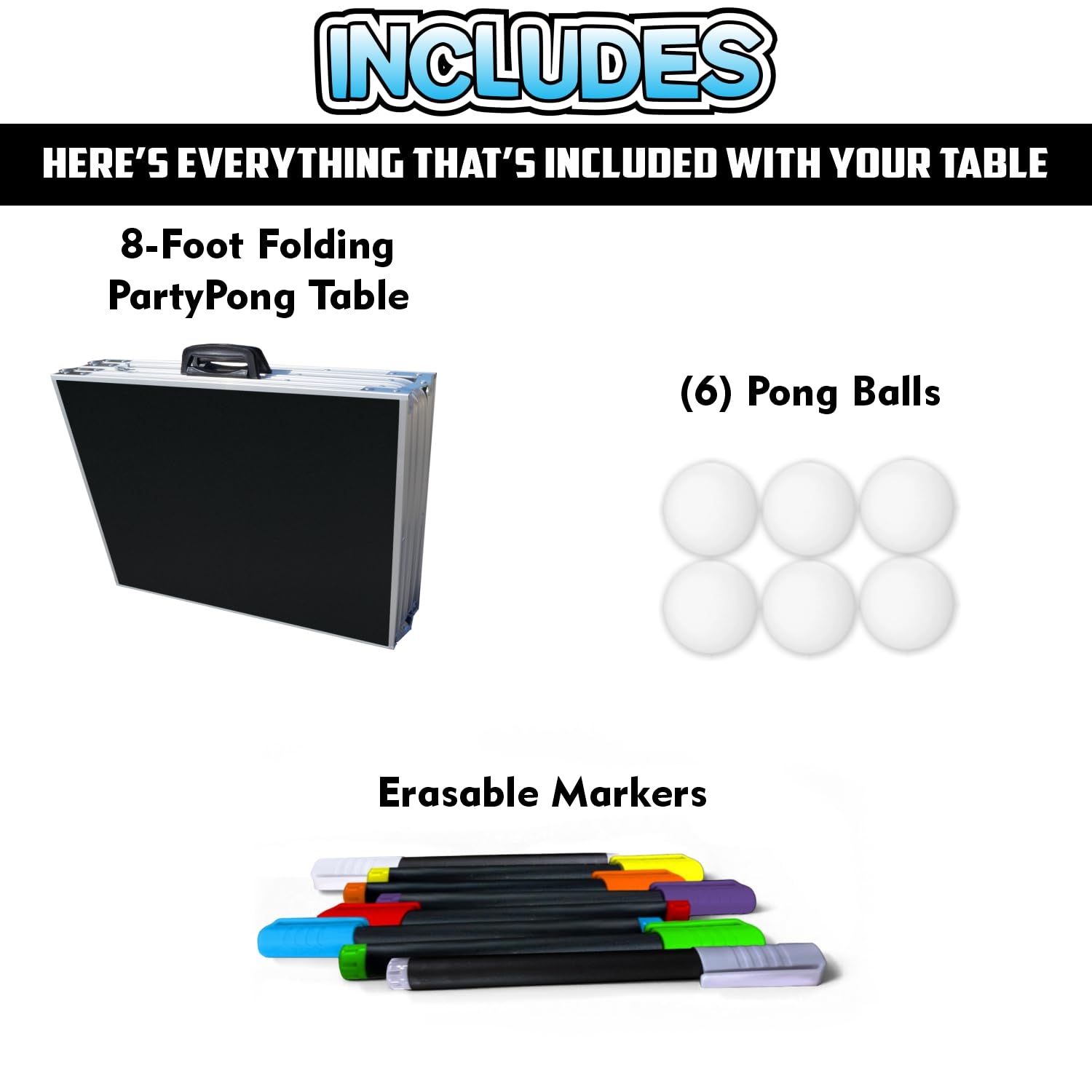 8-Foot Beer Pong Table with Erasable Surface - Includes Markers, Balls & LED Lights | Choose Cup Holes Option | Perfect for Parties, Tailgates & College Events
