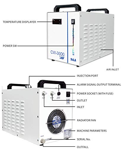 CW-3000DG Industrial Water Chiller - Thermolysis Cooling System for CO2 Laser Engraving Machines | 1P 110V 60Hz AC | Perfect for Glass Tube Engraving & Industrial Cooling Applications
