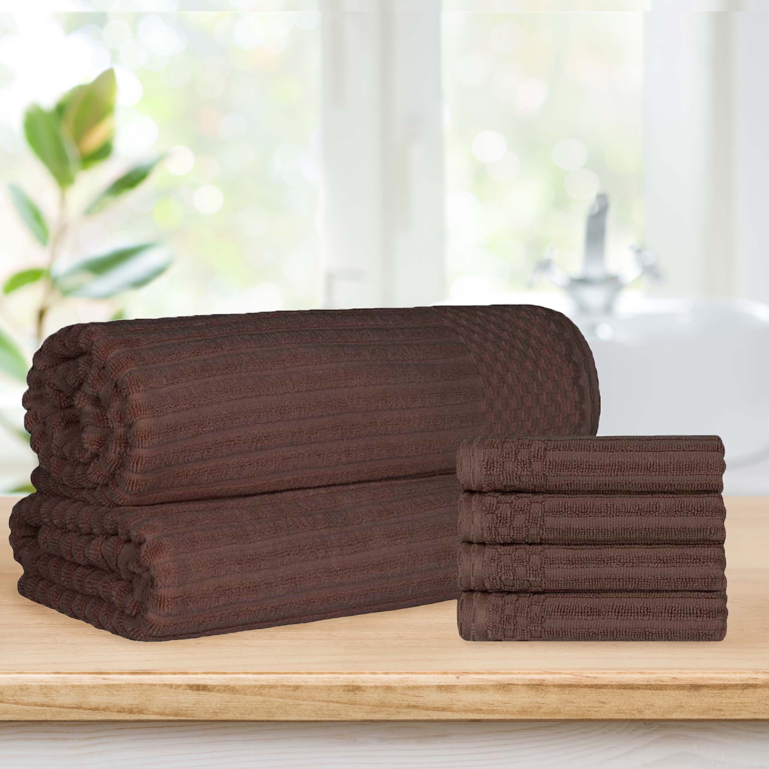 Premium Soho Ribbed Textured Cotton Hand Towels & Bath Sheets Set - Ultra Absorbent, Soft & Quick-Drying - Perfect for Bathroom, Spa, Gym & Guest Use