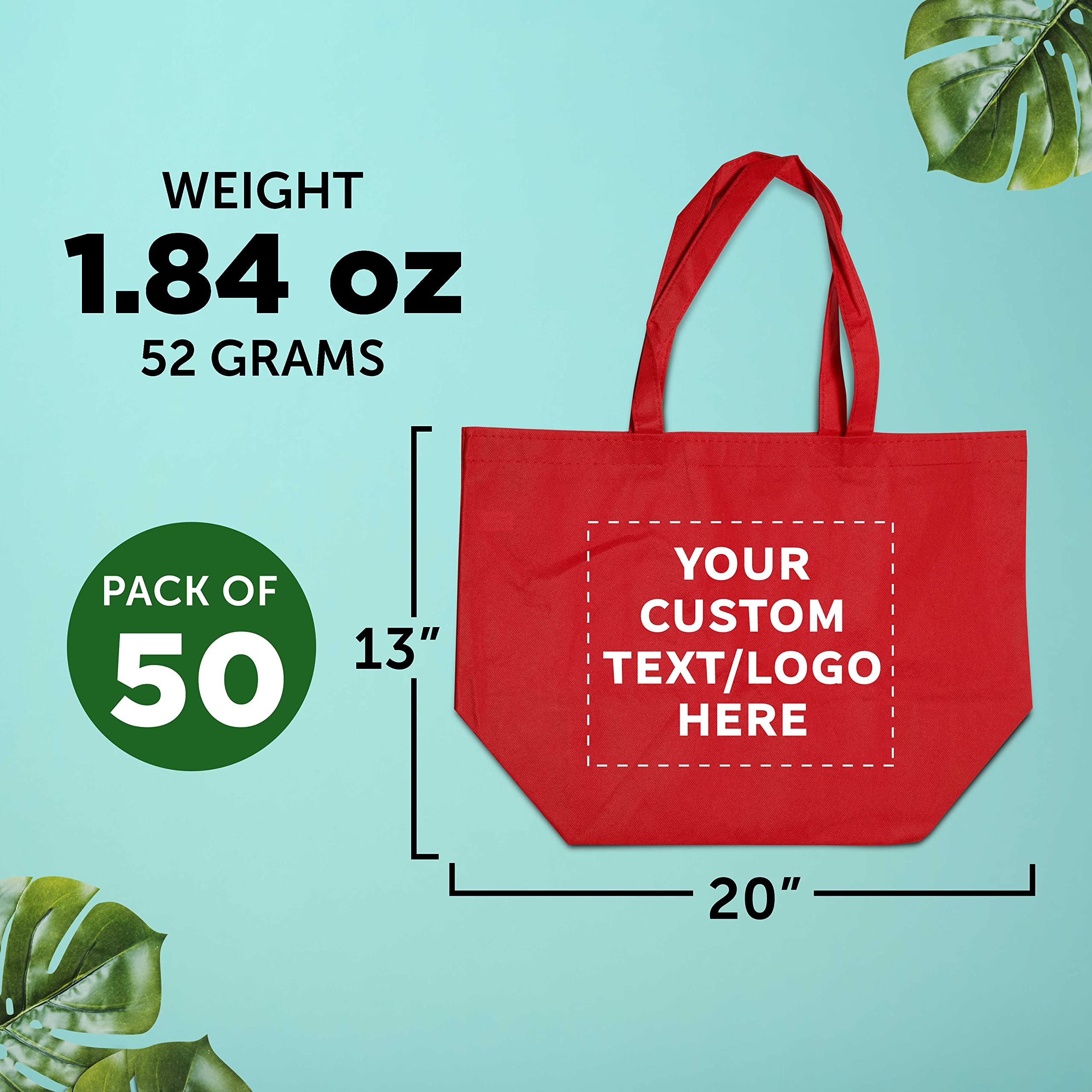 **Custom Southern Style Grocery Tote Bags - Bulk Pack of 50 Reusable Shopping Bags - Personalized Promotional Totes for Travel, Business, and Retail - Red 20