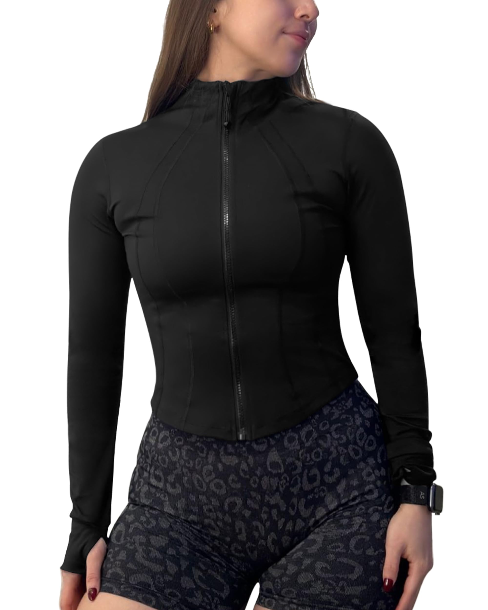 QUEENIEKE Women's Lightweight Cropped Zip-Up Workout Jacket - Slim Fit Running Track Top for Gym, Yoga & Outdoor Activities