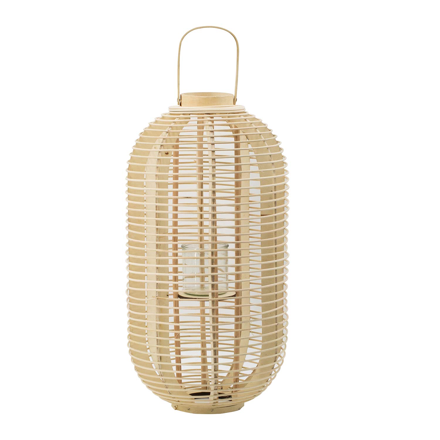 A&B Home Natural Large Hanging Rattan Lantern - 12.5X25 Inch Bamboo Handle Candle Holder for Flameless LED or Wax Candles - Indoor/Outdoor Boho Decor for Patio, Garden, Porch & Living Room