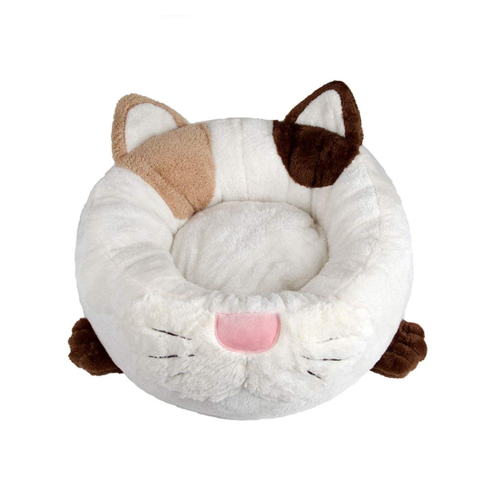 Premium Round Pet Bed for Cats & Dogs - Warm Winter Cushion with Ears Design, Cozy Nest Mat (White, 65x23cm) - Perfect for Indoor Sleeping, Lounging & Cuddling
