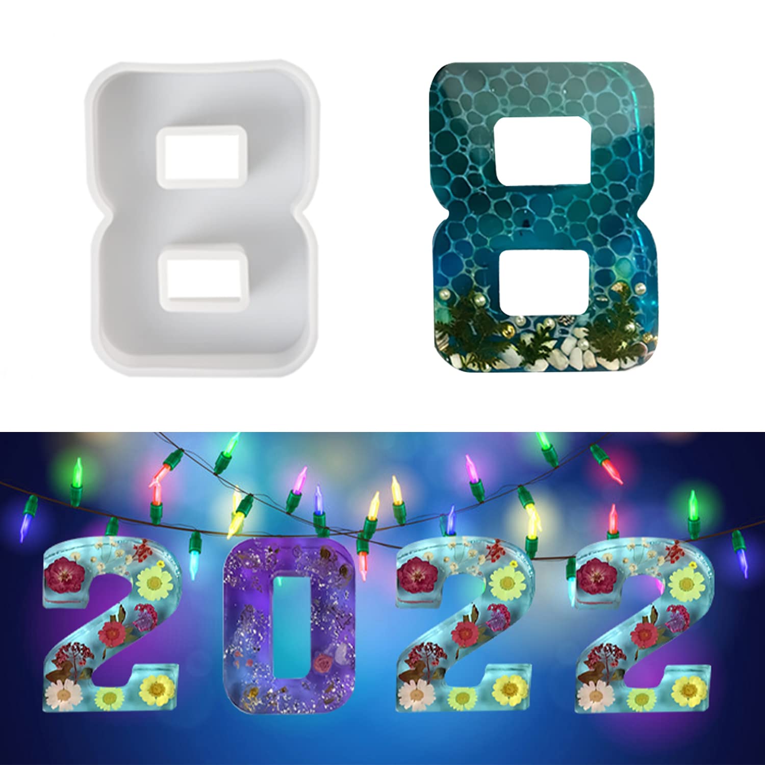 Large Silicone Resin Molds for Numbers 0-9 - 3D DIY Craft Molds for Resin Casting, Home Decor, Party Decorations & Art Projects (Number 8) - Perfect for Birthday Cakes, Wedding Centerpieces & DIY Gifts