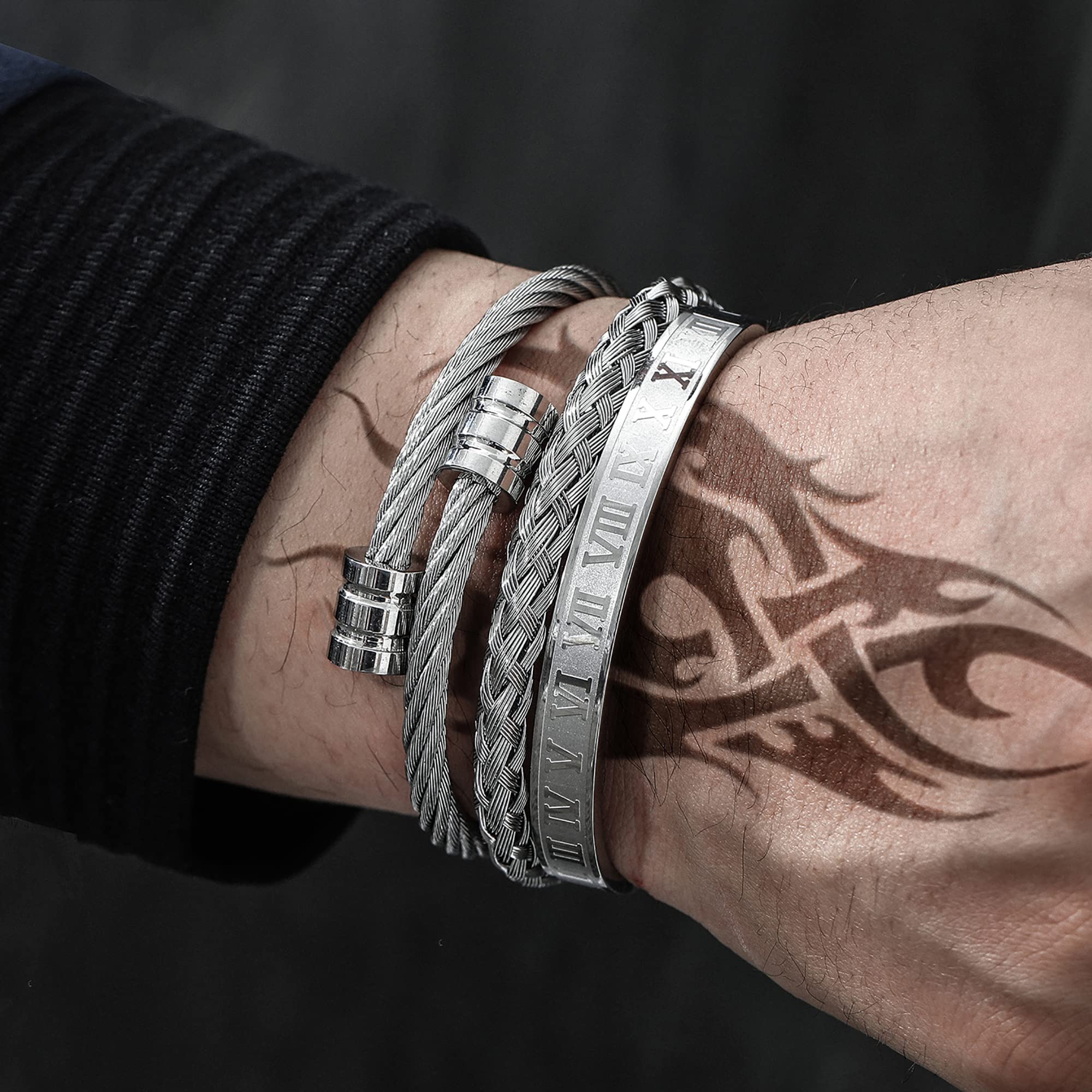 3PCS Stainless Steel Imperial Crown Bracelets for Men - Gold Roman Numeral Bangle, Adjustable Cuff Bracelet - Luxury Jewelry Gifts for Him - Perfect for Weddings, Parties & Special Occasions