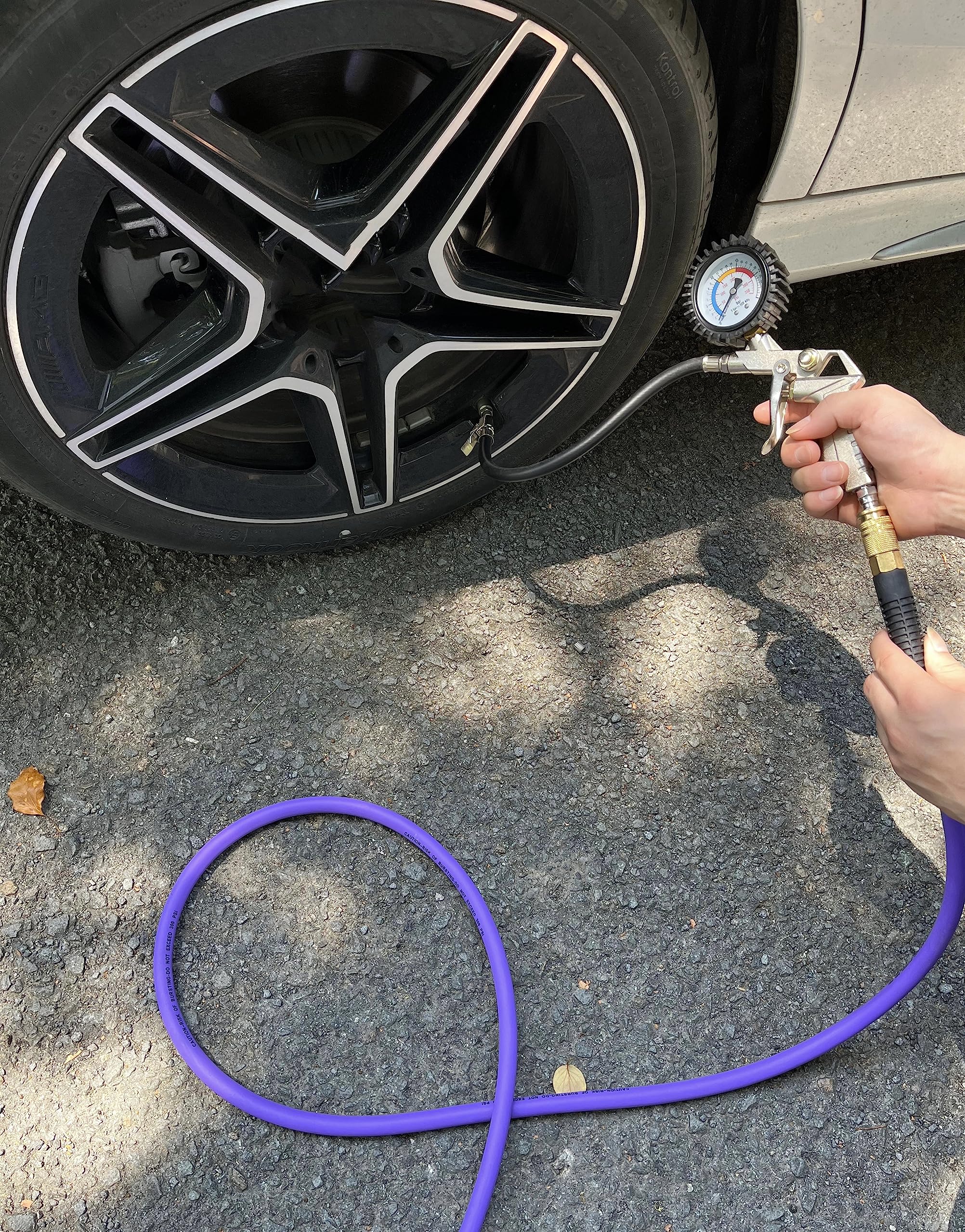 **3/8-Inch x 25FT Hybrid PVC Air Hose – Heavy Duty 300 PSI Air Compressor Hose, Kink Resistant & All-Weather Flexible with 1/4-Inch Industrial Fittings & Bend Restrictors (Purple) – Ideal for Construction, Automotive, and DIY Projects**