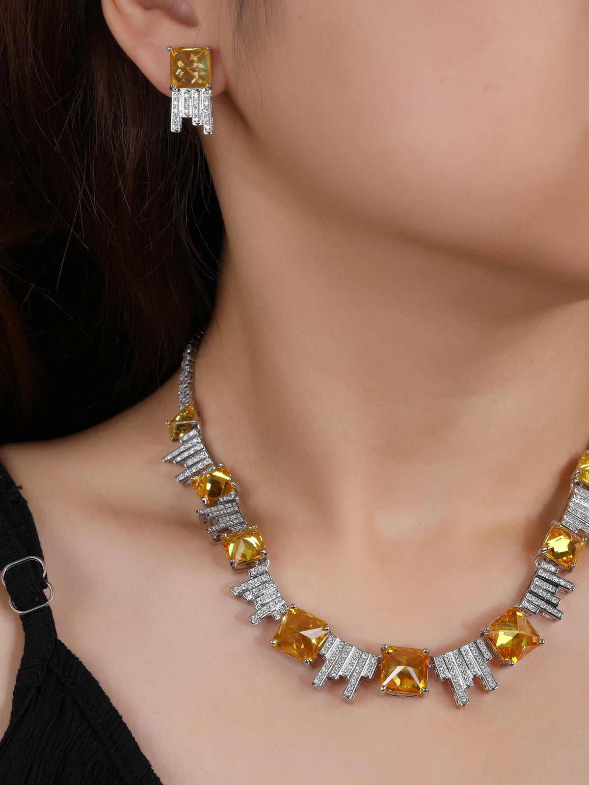 4 Colors Zirconia Necklace & Earrings Set - Elegant Bridal Wedding Jewelry for Women | Perfect for Weddings, Parties, and Special Occasions