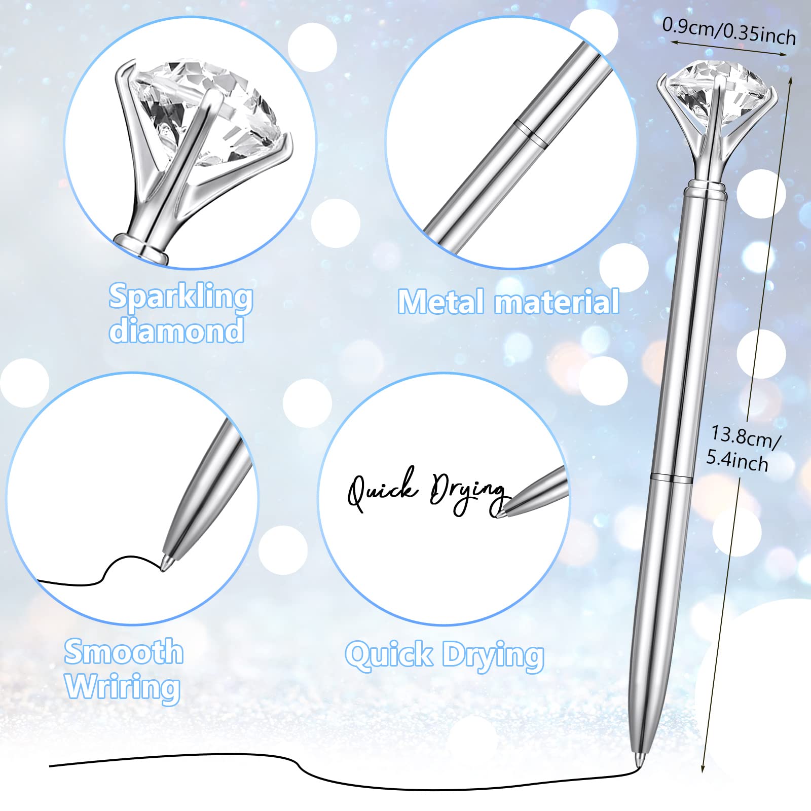 50 Pcs Bulk Diamond Pens with Crystal Tips - Elegant Metal Bling Ballpoint Pens with Black Ink for Bridal Showers, Weddings, Parties, Office & School Use - Perfect as Bridal Shower Gifts & Party Favors (Silver)