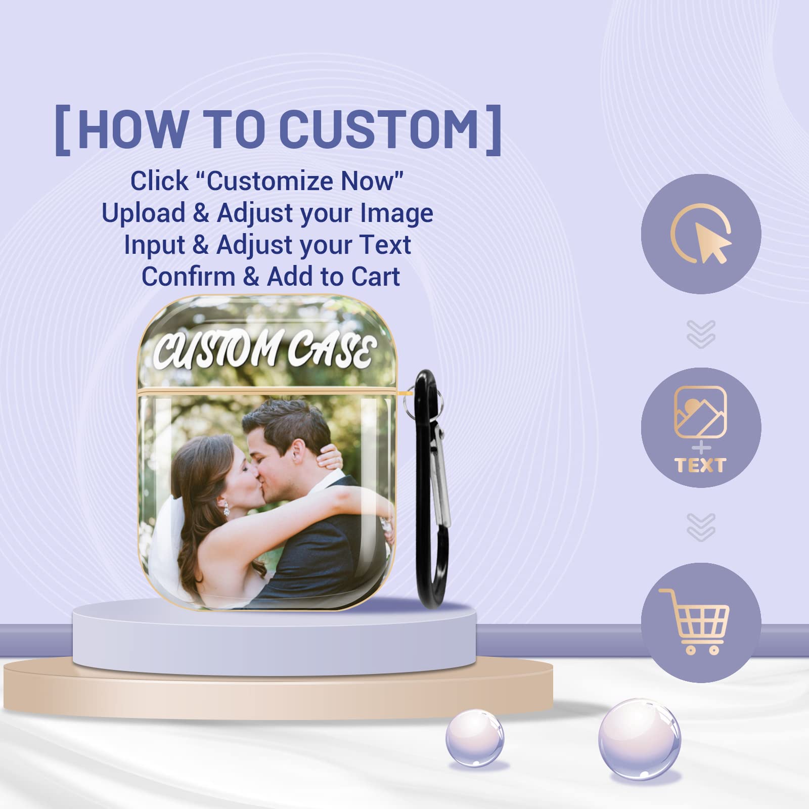 Custom AirPods Case with Keychain - Personalized Photo & Text Cover for AirPods 1/2 - Perfect Gift for Men & Women