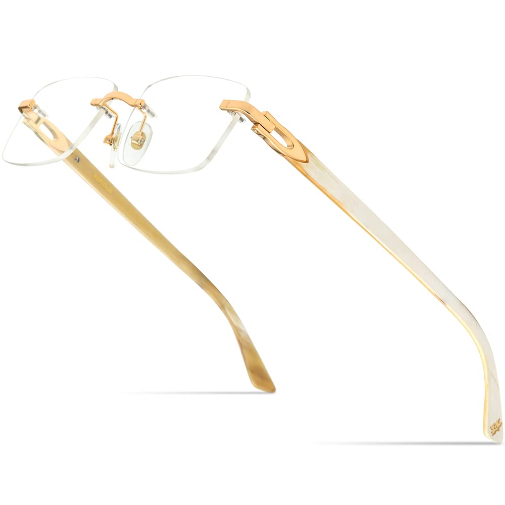 HEPIDEM 100% Genuine Buffalo Horn Handmade Square Rimless Eyeglass Frames - Luxury Unisex Glasses for Reading, Driving & Fashion Accessories