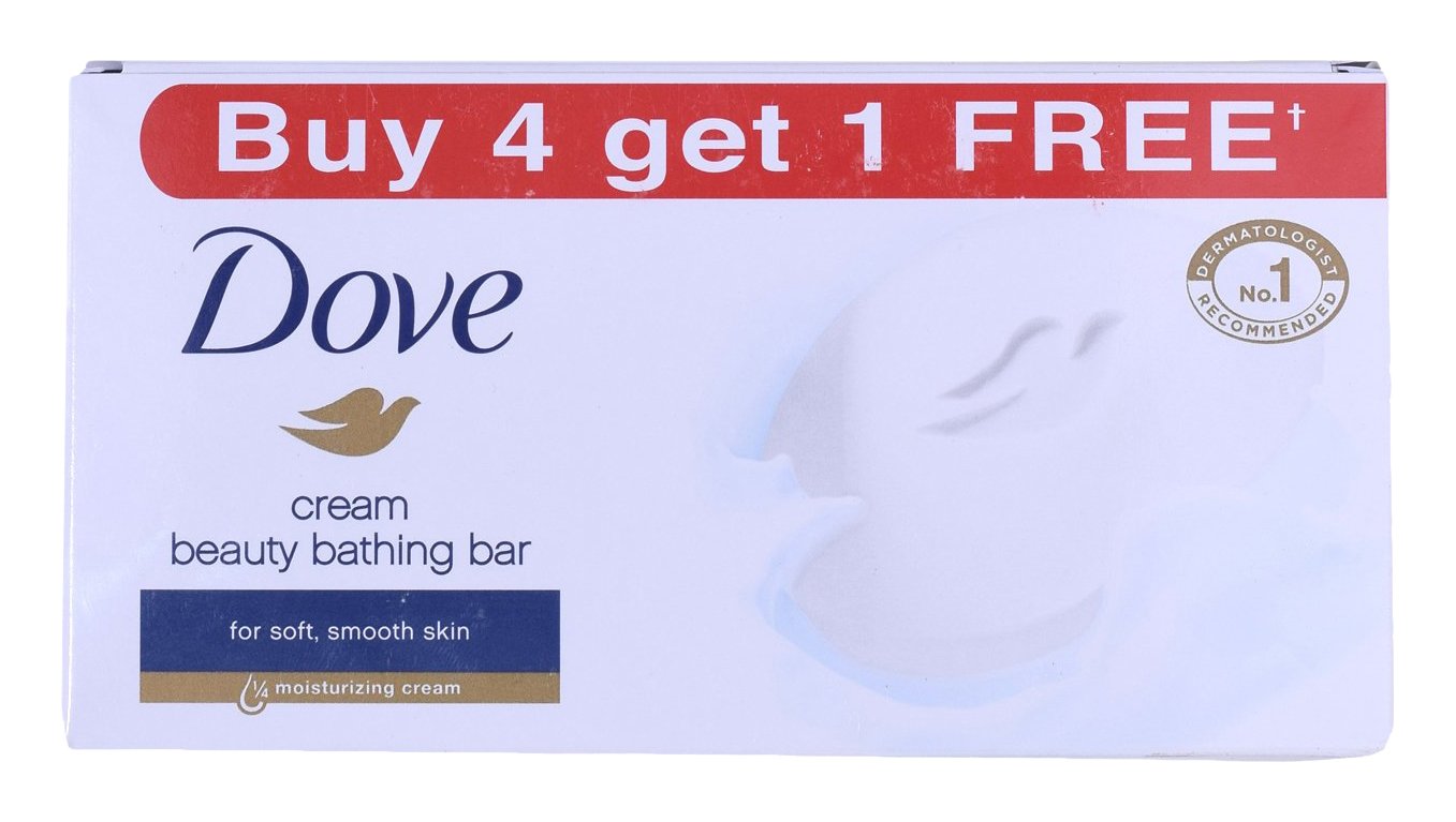 Dove Star Combo - Moisturizing Beauty Soap Bar & Cream, 100g (Buy 4 Get 1 Free - 5-Piece Promo Pack) for Soft Skin & Relaxing Bath Time