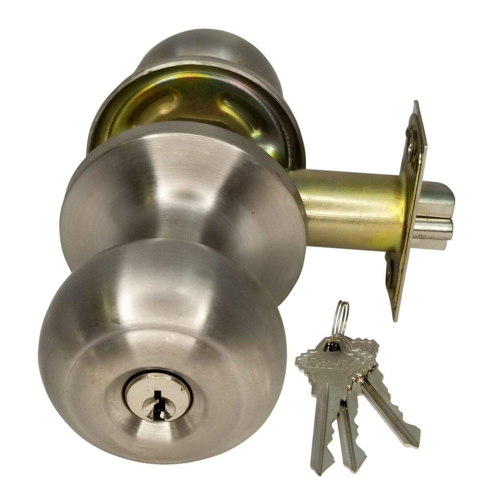 High Security Door Knob Lock with Keyed Cylinder - 3 Keys Included for Exterior & Interior Doors (SC1, Stainless Steel) - Ideal for Homes, Offices & Apartments