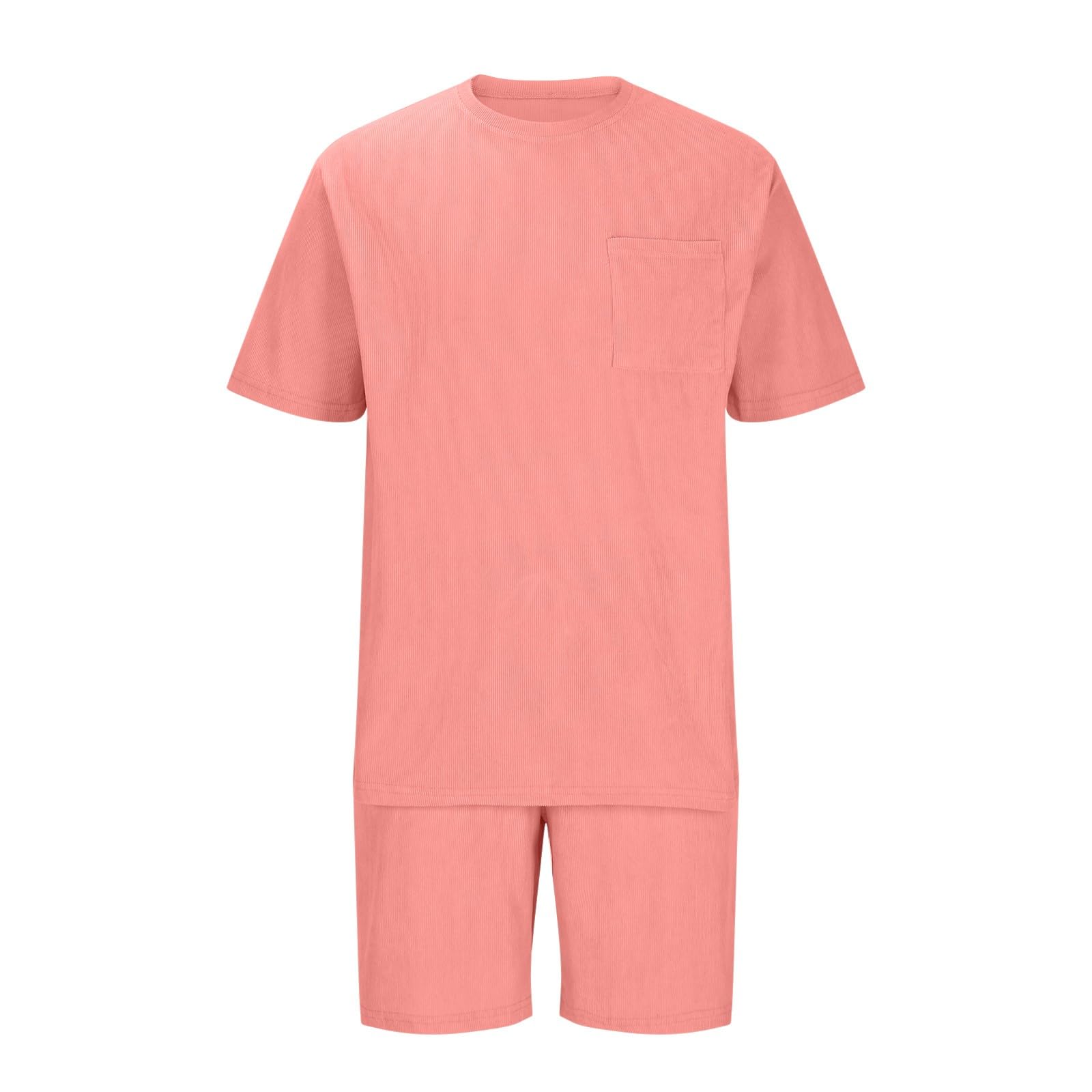 Men's Waffle Knit T-Shirt & Shorts Set - 2 Piece Casual Summer Outfit, Short Sleeve Athletic Tracksuit for Sports & Lounge Wear | Perfect for Gym, Running, and Relaxing at Home