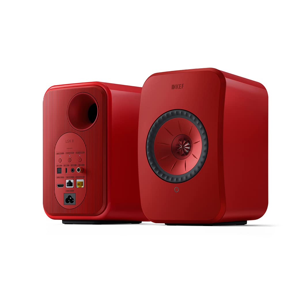 KEF LSX II Wireless Bookshelf Speakers - Active Hi-Fi Audio System for TV, PC, Gaming, Streaming | HDMI Connectivity | Compact Design | Vibrant Red Finish | Home Theater & Office Use
