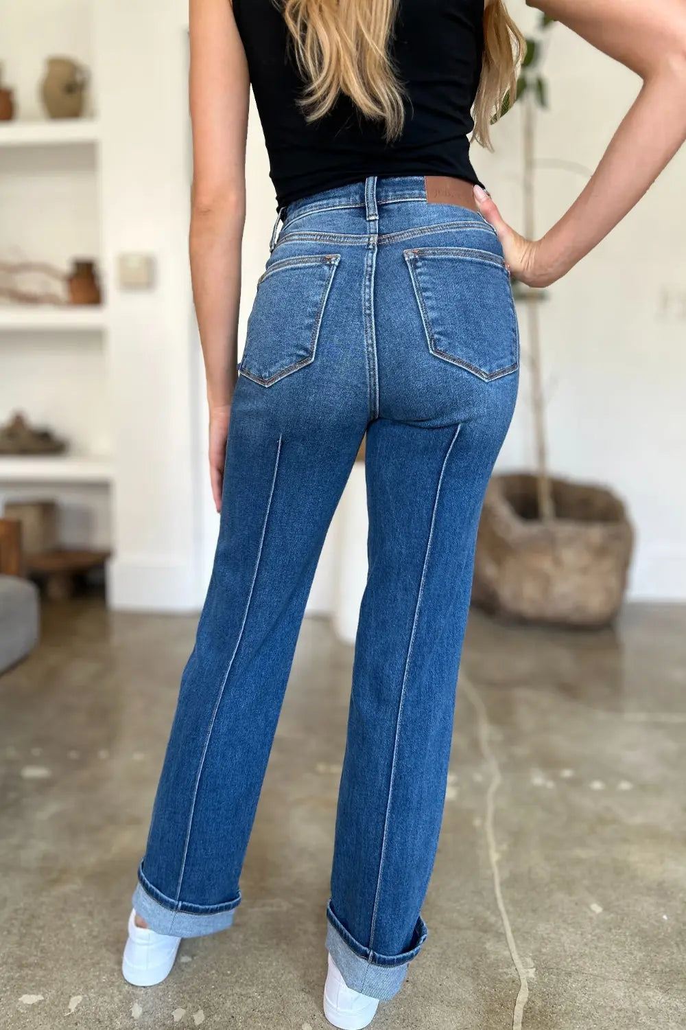 Judy Blue High Waist Straight Jeans for Women - Classic Front Seam Detail, Comfortable Stretch Denim Pants | Perfect for Casual Wear, Office Outfits & Date Night Looks