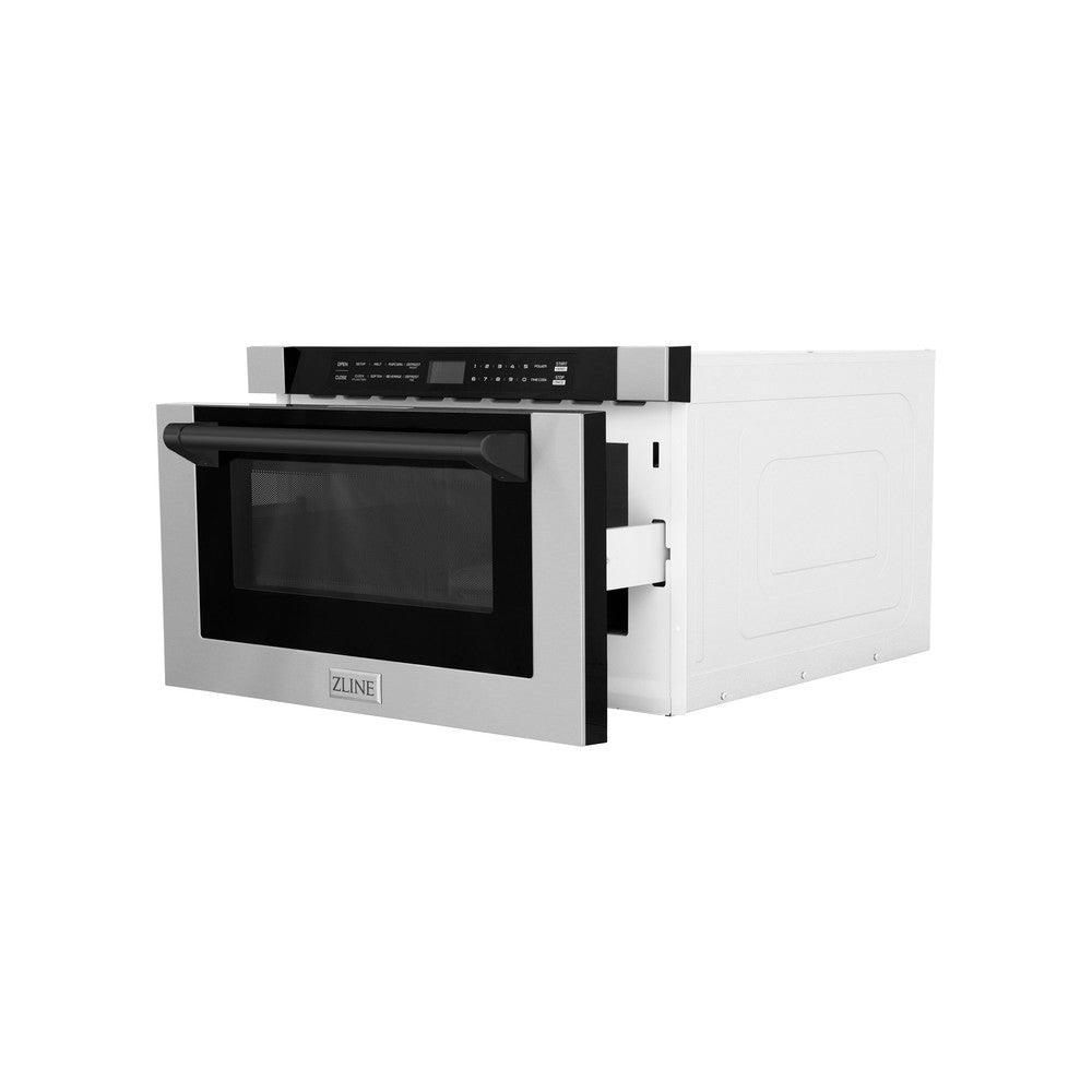 ZLINE Autograph Edition 24-Inch Built-In Microwave Drawer - 1.2 cu ft Stainless Steel with Matte Black Accents (MWDZ 1 H MB) - Perfect for Modern Kitchens, Small Spaces & Luxury Home Upgrades