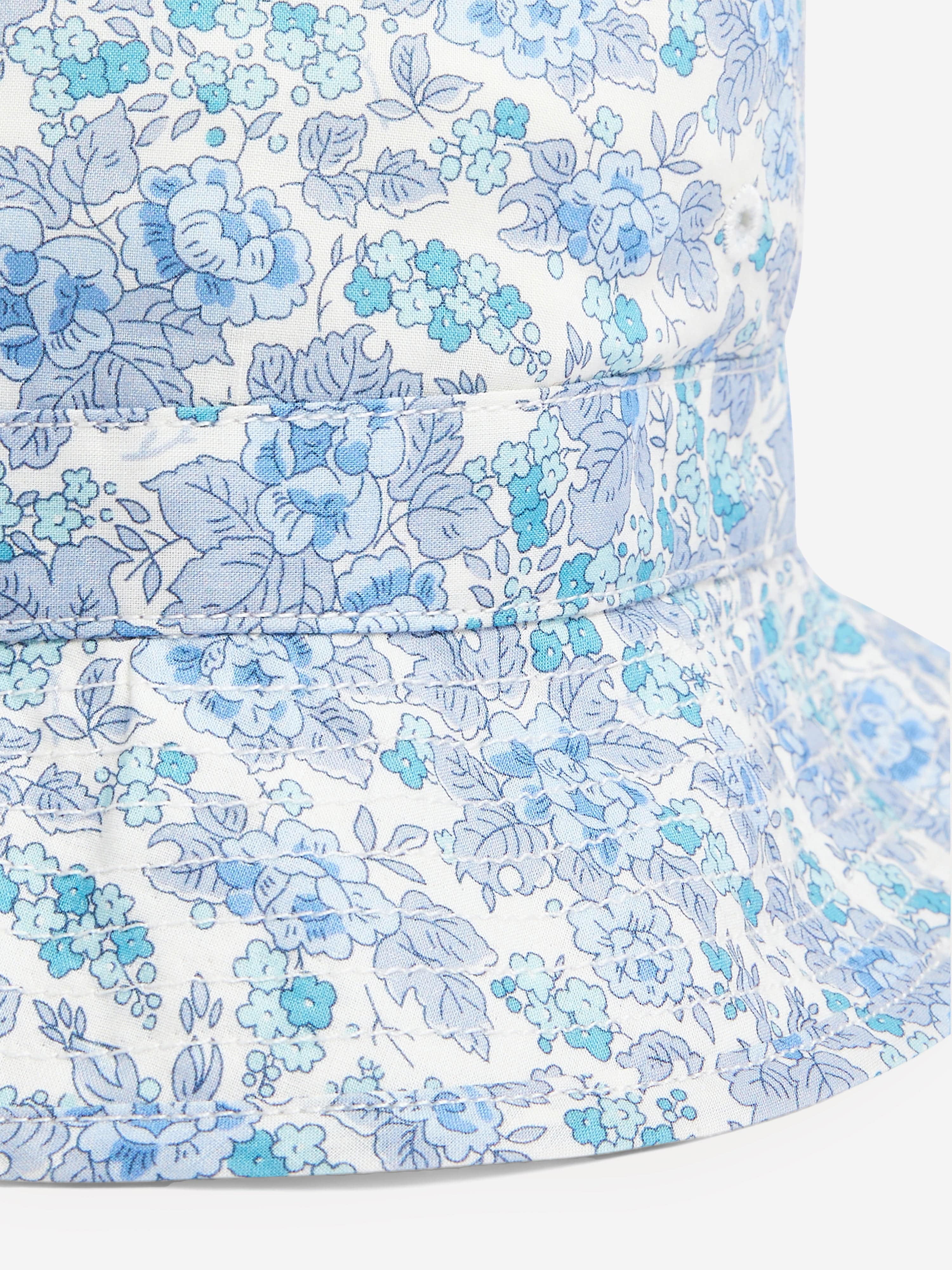Blue Floral Baby Bonnet Hat - Soft Cotton Newborn Headband for Photography, Baptism & Special Occasions