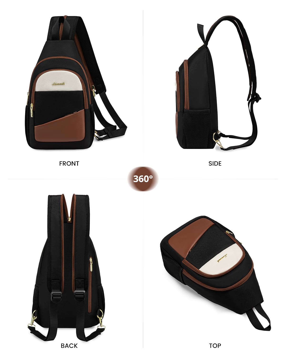 LOVEVOOK Women's Sling Backpack - Convertible Crossbody Bag, Water-Resistant Small Diaper Bag & Travel Shoulder Bag for Hiking, Day Trips - Black, Brown, Beige | Perfect for Outdoor Adventures, Daily Commute & Baby Essentials