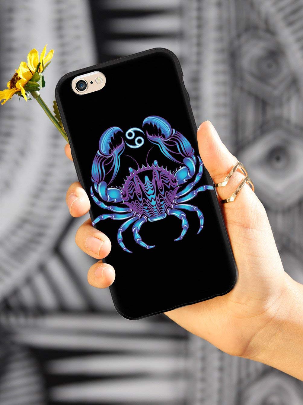 Inspired Cases - 3D Textured Protective Phone Cover for iPhone 6 Plus/6s Plus - Neon Zodiac Cancer Design - Shockproof & Slim Fit Case - Perfect for Daily Use, Work, and Travel