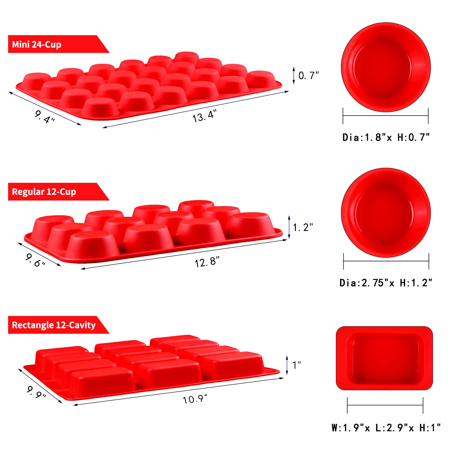 Non-Toxic Silicone Muffin Pan Set - 3-in-1 Baking Kit with 24 Mini Cups, 12 Regular Muffin Cups & 12 Mini Loaf Pans for Cupcakes, Brownies, Egg Muffins, Fat Bombs - Perfect for Home Baking, Meal Prep & Party Desserts