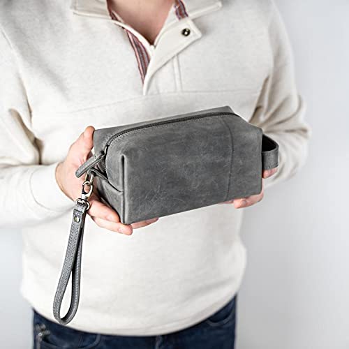 PEGAI Personalized Leather Travel Toiletry Bag for Men | Handmade Top Grain Distressed Dopp Kit, Shaving Kit Case & Travel Organizer - Perfect for Business Trips, Camping & Grooming Essentials (Lee Rock)