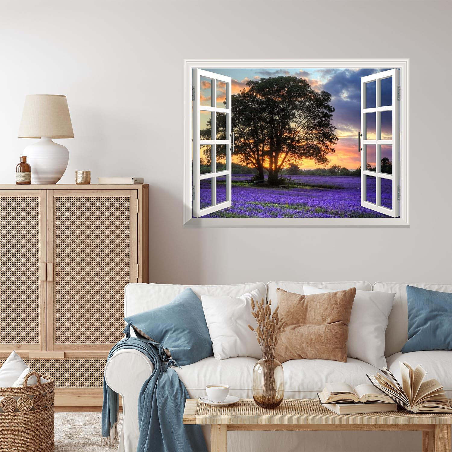 Wall26 Removable Sunset on Purple Field Wall Sticker Mural - 24