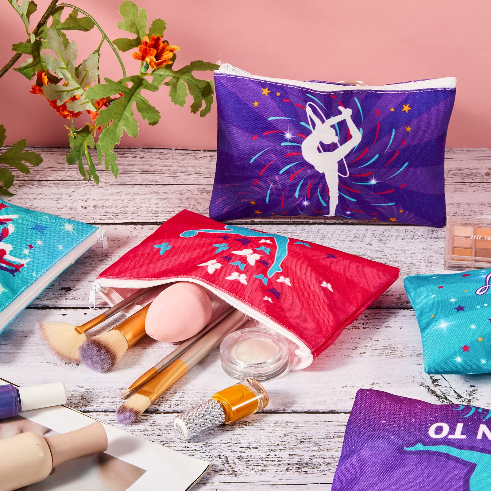 Hillban 18-Piece Gymnastics Gift Set for Women - Zippered Hot Pink Makeup Bags & Toiletry Pouches - Perfect for Gymnastics Team, Birthday Parties & Travel Accessories