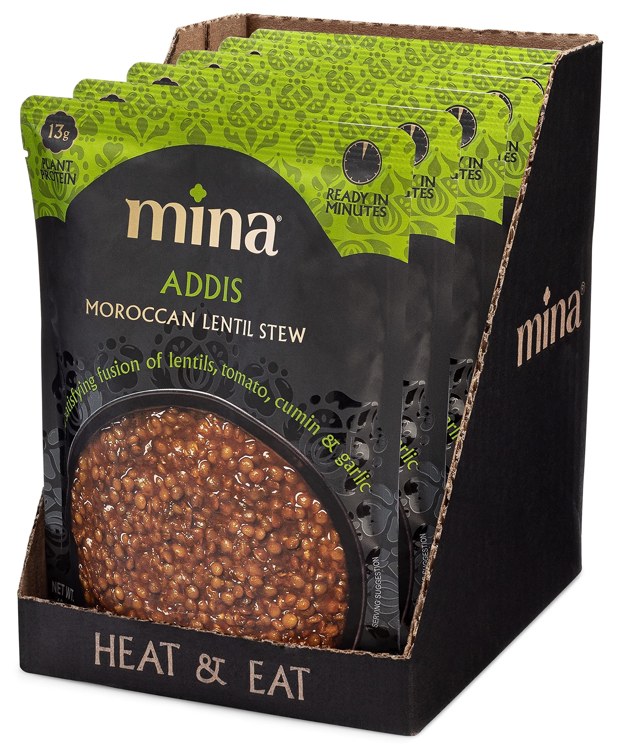 Organic Moroccan Lentils Ready to Eat - High Protein Vegan Meal, Non-GMO, Gluten Free & Kosher Certified - Quick Microwaveable Packaged Meals (10oz, 6-Pack) - Perfect for Healthy Lunches, Camping & Emergency Food Supply