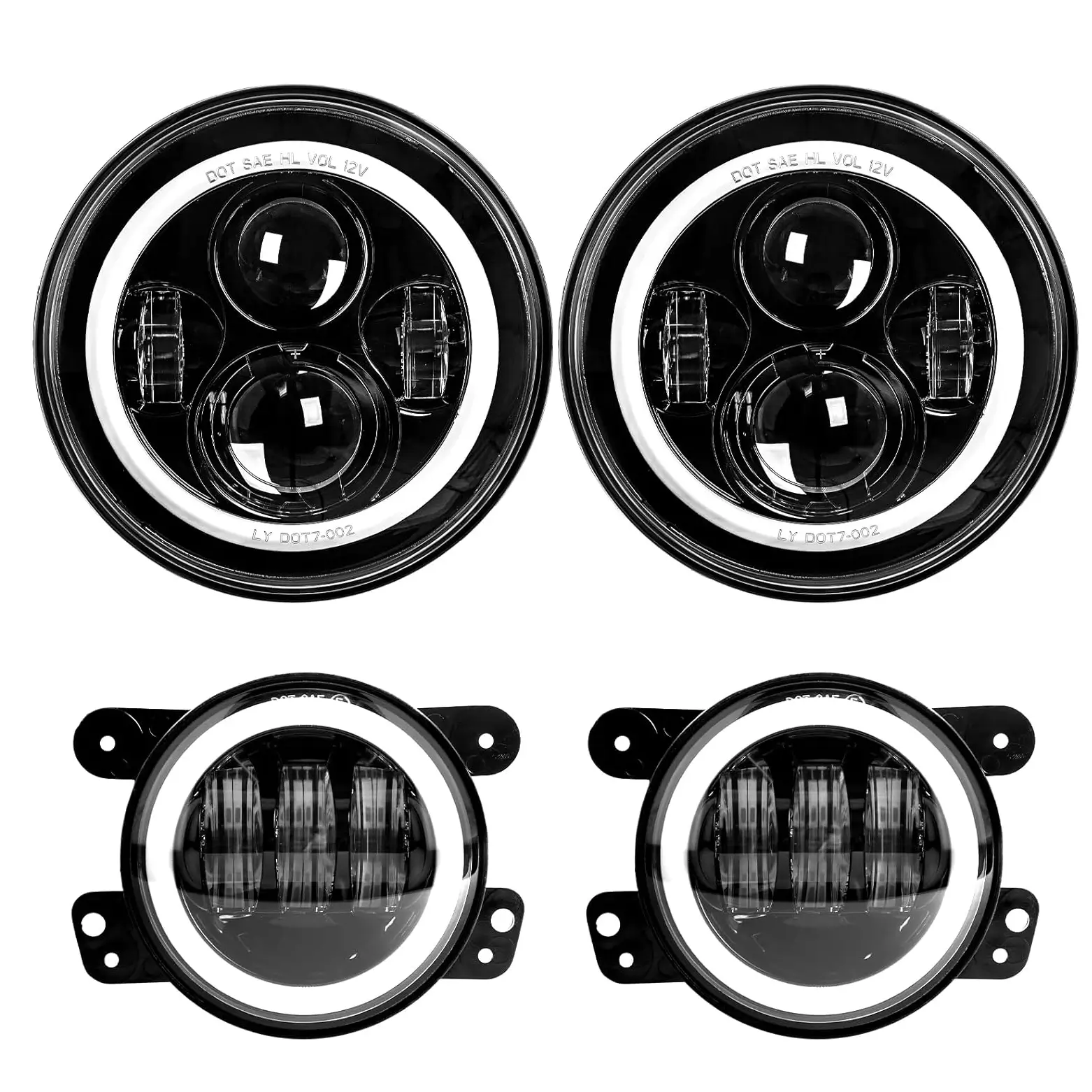 7 Inch Halo LED Headlights + 4 Inch Halo LED Fog Lights + 4D LED Tail Lights Kit for Jeep Wrangler JK (2007-2018) - Off-Road, Night Driving & Adventure Lighting Upgrade