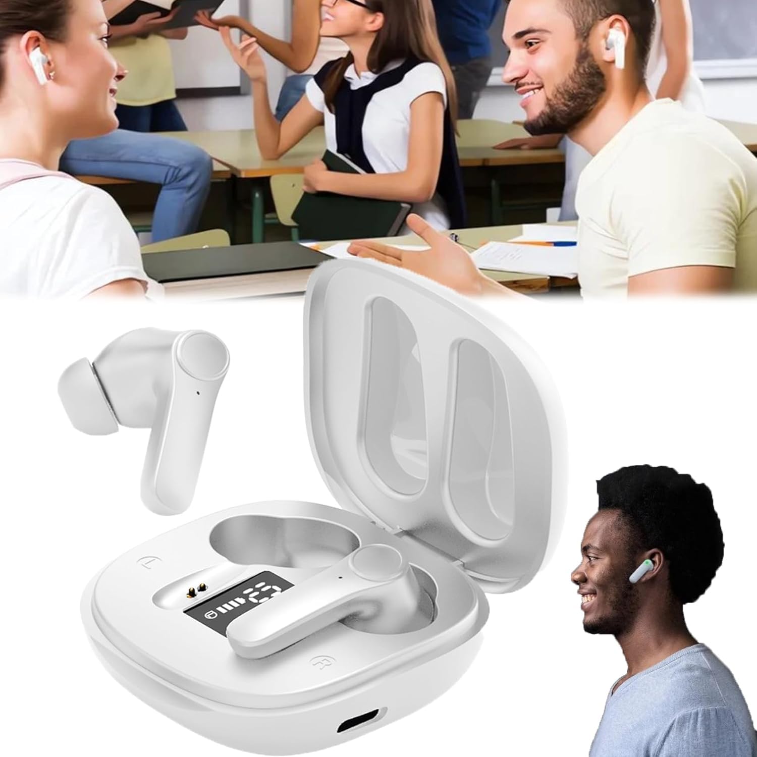 Lenskey Real-Time Translation Earbuds - 144 Language Translator Headset for Travel, Business & Multilingual Communication | Luniva Translator Pods Wireless Earbuds