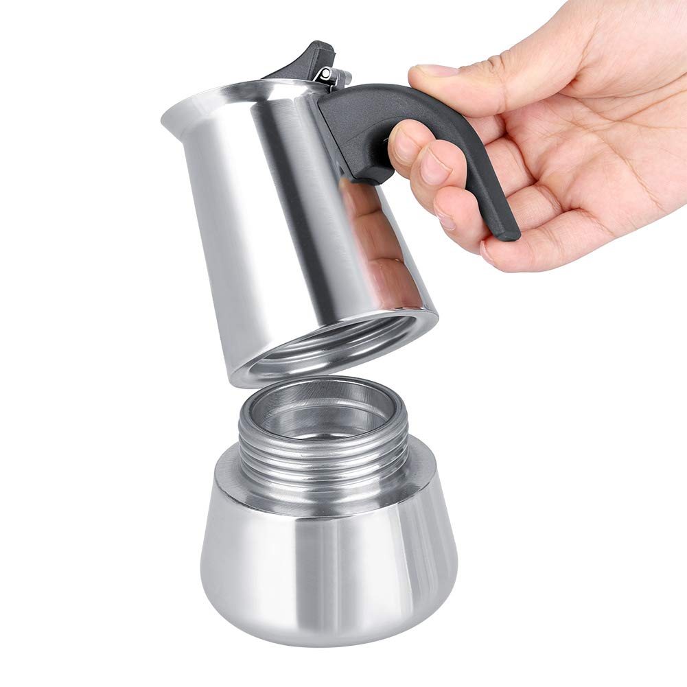 Stainless Steel Moka Pot Espresso Maker - 100ML Stovetop Coffee Maker with Wide Bottom, Portable for Home, Office & Coffee Shops - Perfect for Espresso Lovers & Italian Coffee Brewing