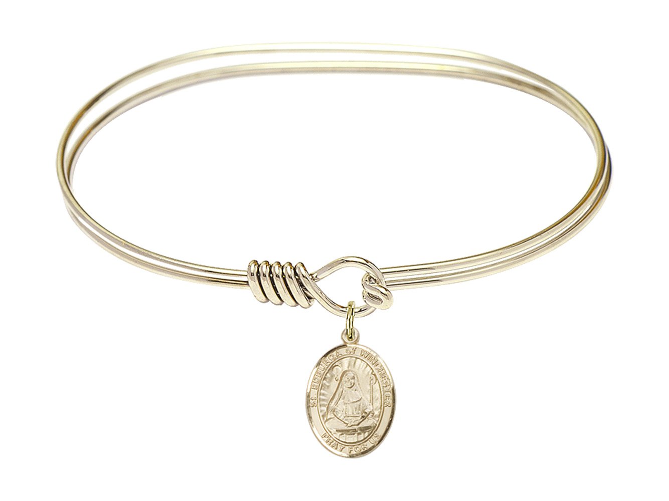F A Dumont 7 Inch Oval Eye Hook Bangle Bracelet with St. Edburga of Winchester Charm - Elegant Religious Jewelry for Women, Perfect for Church, Weddings & Special Occasions