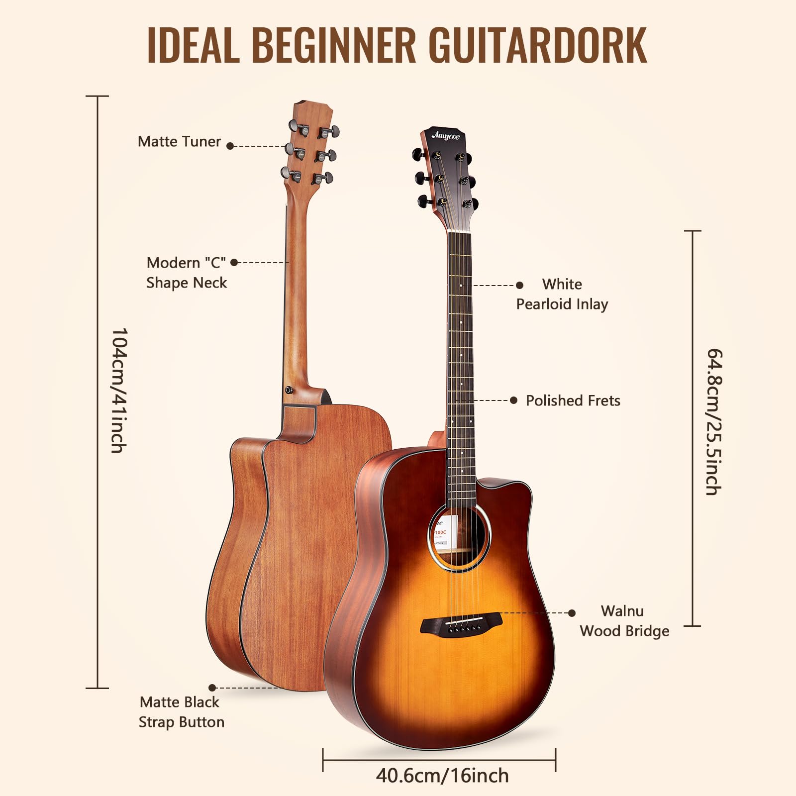 Senfot 41” Full-Size Dreadnought Acoustic Guitar Bundle for Beginners & Adults - Complete Starter Kit with Gig Bag, Tuner, Strings, Strap, Picks & Capos - Cutaway Folk Guitar Set in Sunburst Finish | Perfect for Learning, Practice, Performances & Gifts