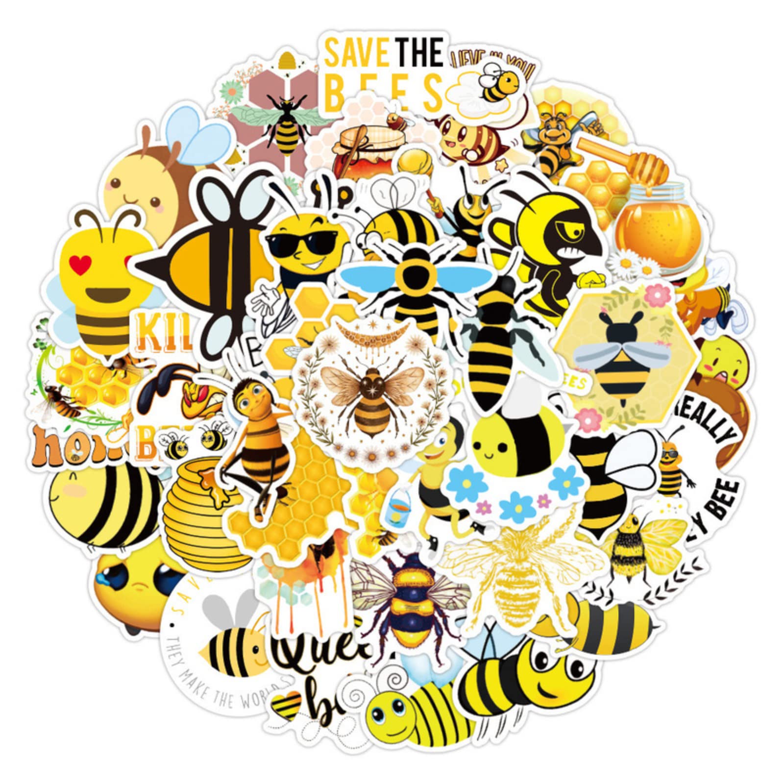 50 Cute Little Bee Cartoon Stickers for Kids - Waterproof Vinyl Decals for Laptops, Water Bottles, Scrapbooking & DIY Crafts