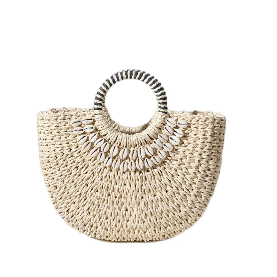 Handwoven Rattan Tote Bag for Women - Bohemian Straw Woven Top Handle Beach Bag | Perfect for Summer Travel, Picnics & Boho Fashion Accessories